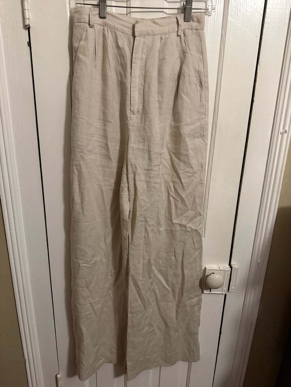 Sundays by We Are Sundays Beige 100% Linen Pleated Wide-Leg Pants XS - Picture 1 of 8